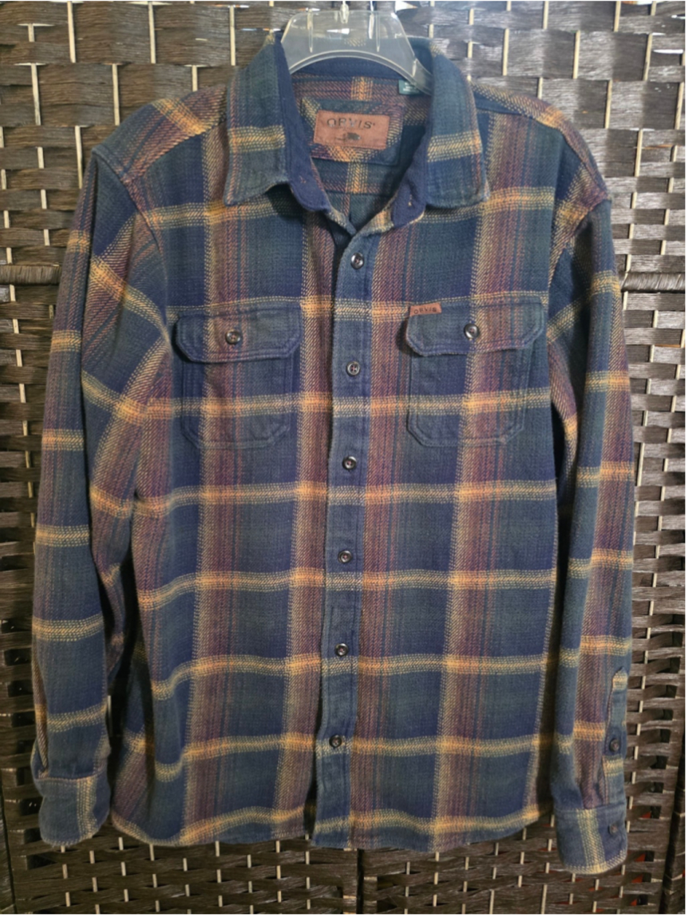Orvis Classic Collection Perfect Flannel Shirt Men's XL Blue Yellow Plaid Cotton